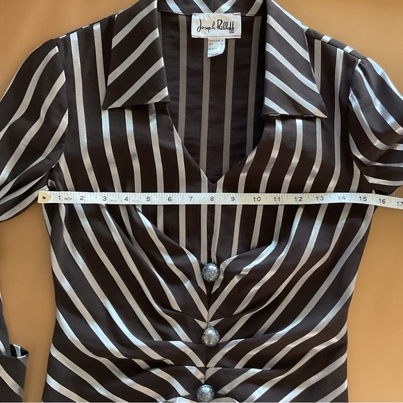 Joseph Ribkoff Brown and White Buttoned Blouse with Notched Collar - Picture 10 of 14